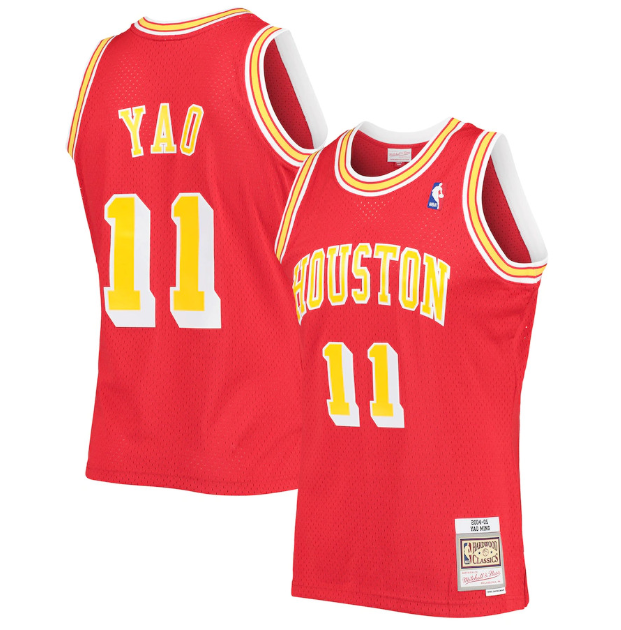 Men's Houston Rockets #11 Yao Ming Red Mitchell & Ness 2004-05 Hardwood Classics Stitched Jersey